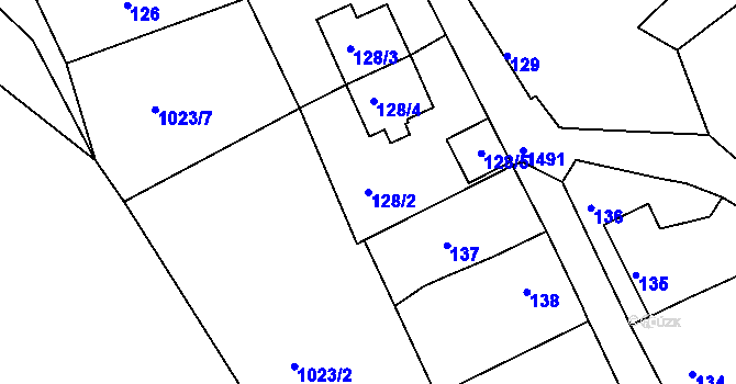 Parcela st. 128/2 v KÚ Olomučany, Katastrální mapa