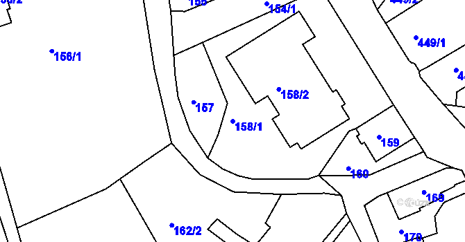 Parcela st. 158/1 v KÚ Olomučany, Katastrální mapa