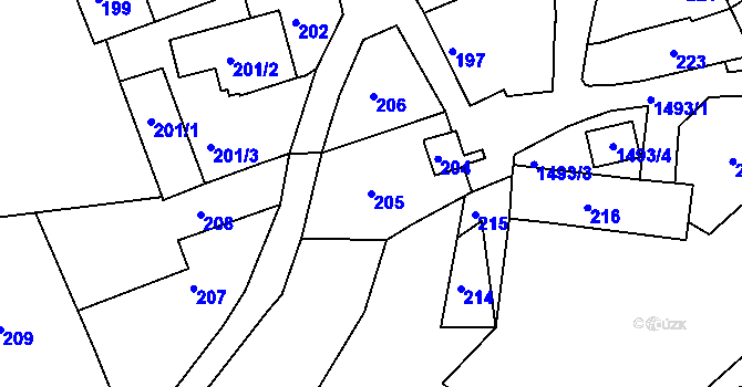 Parcela st. 205 v KÚ Olomučany, Katastrální mapa