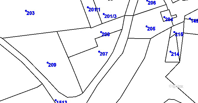 Parcela st. 207 v KÚ Olomučany, Katastrální mapa