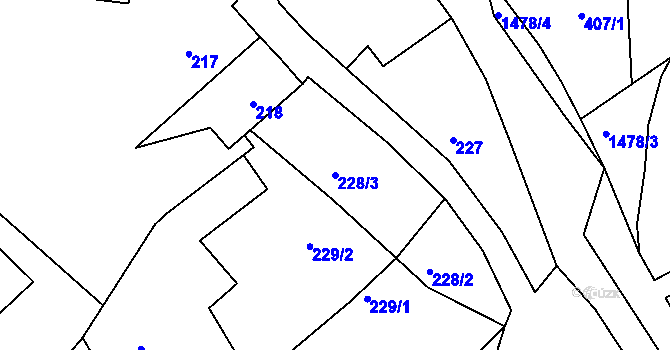 Parcela st. 228/3 v KÚ Olomučany, Katastrální mapa