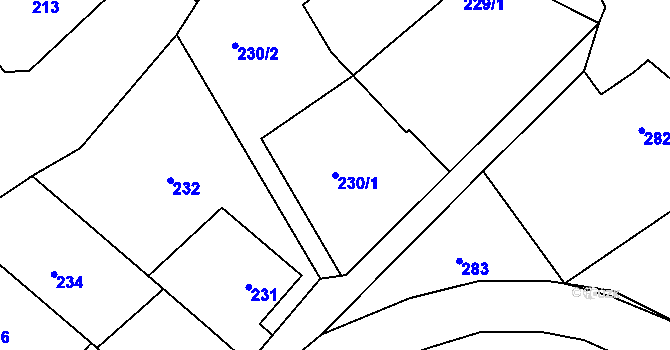 Parcela st. 230/1 v KÚ Olomučany, Katastrální mapa