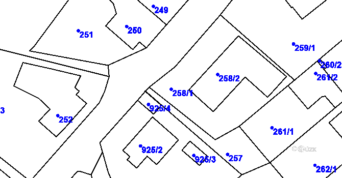 Parcela st. 258/1 v KÚ Olomučany, Katastrální mapa