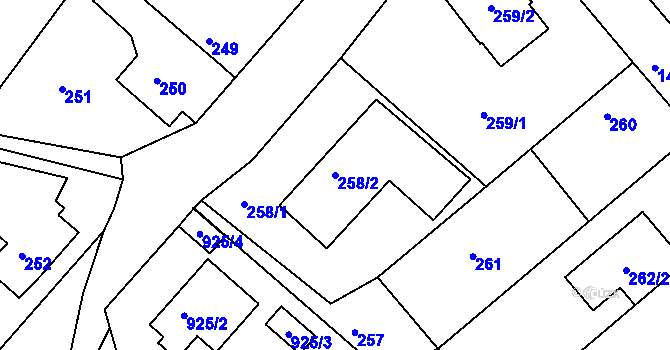 Parcela st. 258/2 v KÚ Olomučany, Katastrální mapa