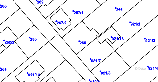Parcela st. 265 v KÚ Olomučany, Katastrální mapa