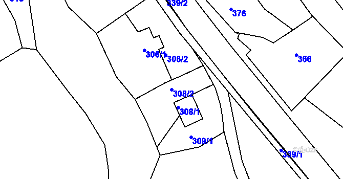 Parcela st. 308/2 v KÚ Olomučany, Katastrální mapa