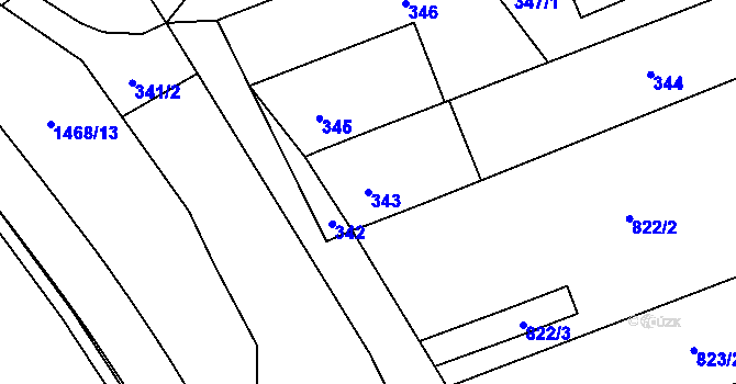 Parcela st. 343 v KÚ Olomučany, Katastrální mapa