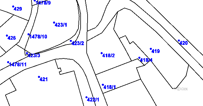 Parcela st. 418/2 v KÚ Olomučany, Katastrální mapa