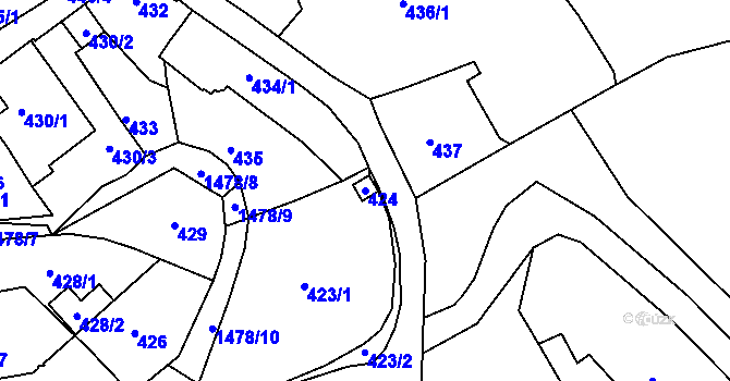 Parcela st. 424 v KÚ Olomučany, Katastrální mapa