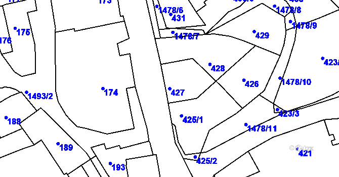 Parcela st. 427 v KÚ Olomučany, Katastrální mapa