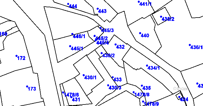 Parcela st. 430/2 v KÚ Olomučany, Katastrální mapa