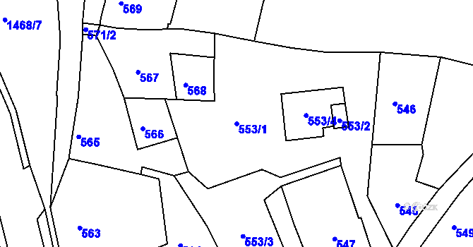 Parcela st. 553/1 v KÚ Olomučany, Katastrální mapa