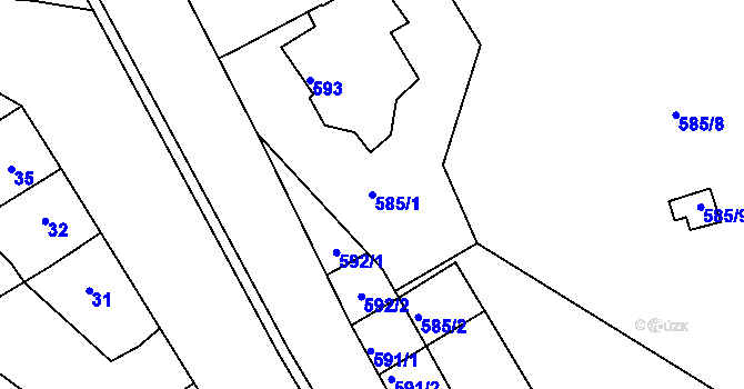 Parcela st. 585/1 v KÚ Olomučany, Katastrální mapa