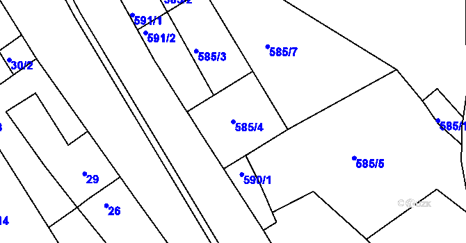 Parcela st. 585/4 v KÚ Olomučany, Katastrální mapa
