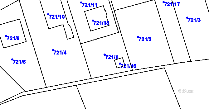 Parcela st. 721/1 v KÚ Olomučany, Katastrální mapa