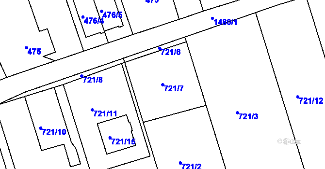 Parcela st. 721/7 v KÚ Olomučany, Katastrální mapa