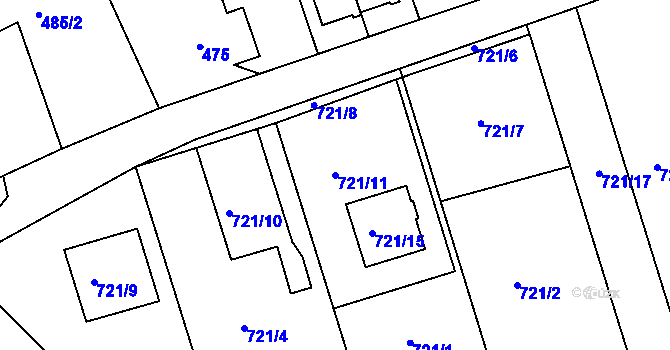 Parcela st. 721/11 v KÚ Olomučany, Katastrální mapa