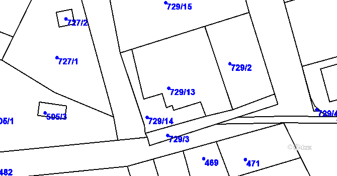 Parcela st. 729/13 v KÚ Olomučany, Katastrální mapa