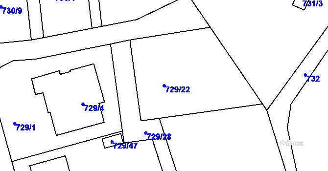Parcela st. 729/22 v KÚ Olomučany, Katastrální mapa