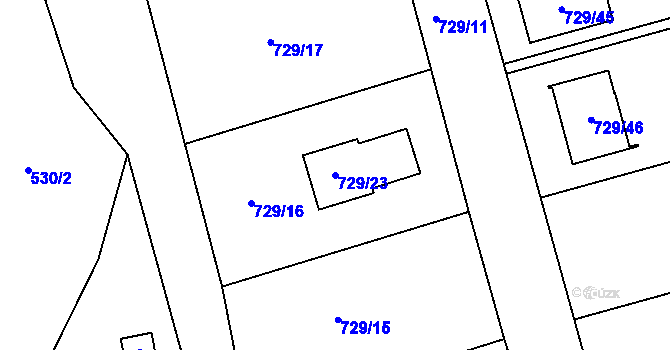 Parcela st. 729/23 v KÚ Olomučany, Katastrální mapa