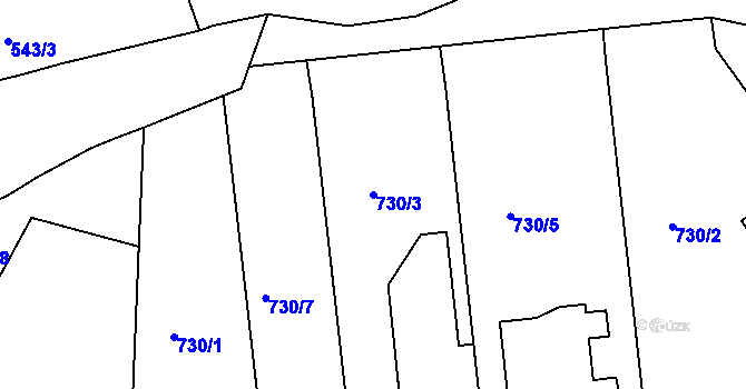 Parcela st. 730/3 v KÚ Olomučany, Katastrální mapa