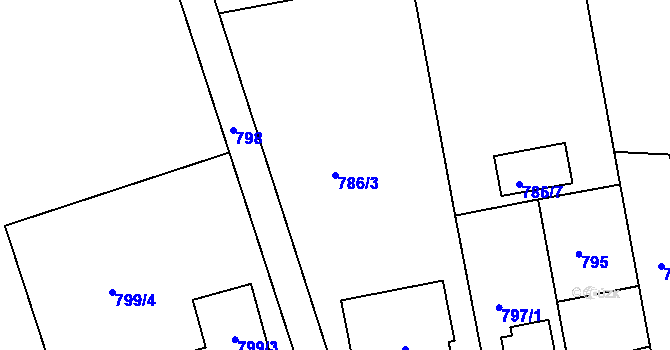 Parcela st. 786/3 v KÚ Olomučany, Katastrální mapa