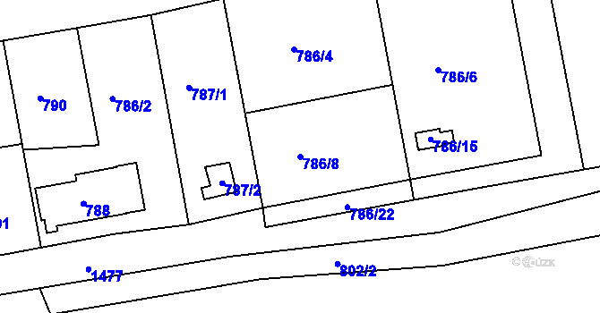 Parcela st. 786/8 v KÚ Olomučany, Katastrální mapa
