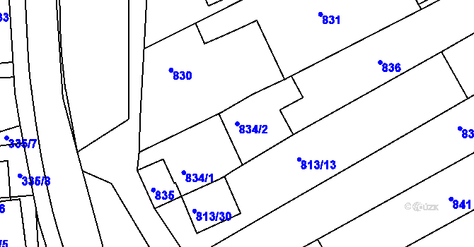 Parcela st. 834/2 v KÚ Olomučany, Katastrální mapa