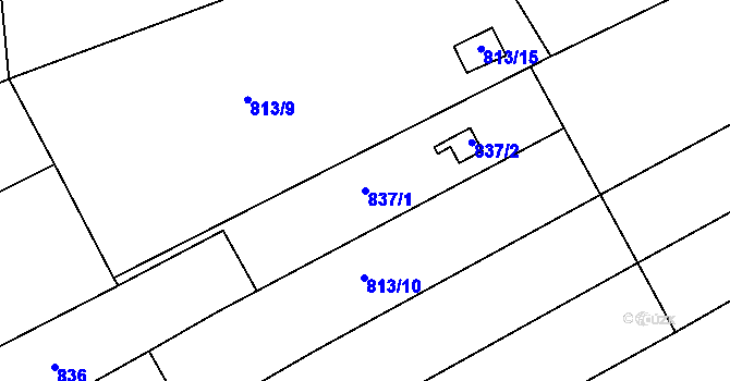 Parcela st. 837/1 v KÚ Olomučany, Katastrální mapa