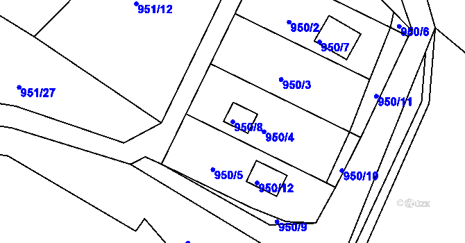 Parcela st. 950/8 v KÚ Olomučany, Katastrální mapa