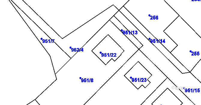 Parcela st. 951/22 v KÚ Olomučany, Katastrální mapa