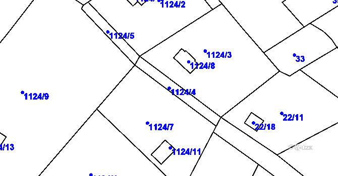 Parcela st. 1124/4 v KÚ Olomučany, Katastrální mapa