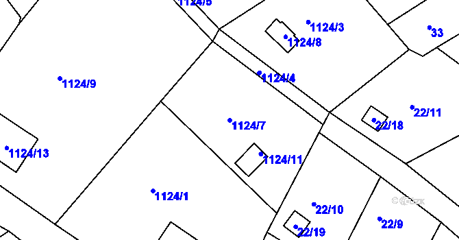 Parcela st. 1124/7 v KÚ Olomučany, Katastrální mapa
