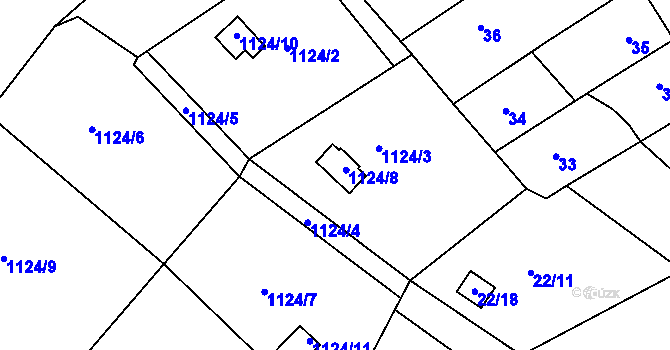 Parcela st. 1124/8 v KÚ Olomučany, Katastrální mapa