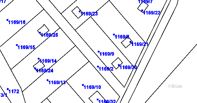 Parcela st. 1169/9 v KÚ Olomučany, Katastrální mapa