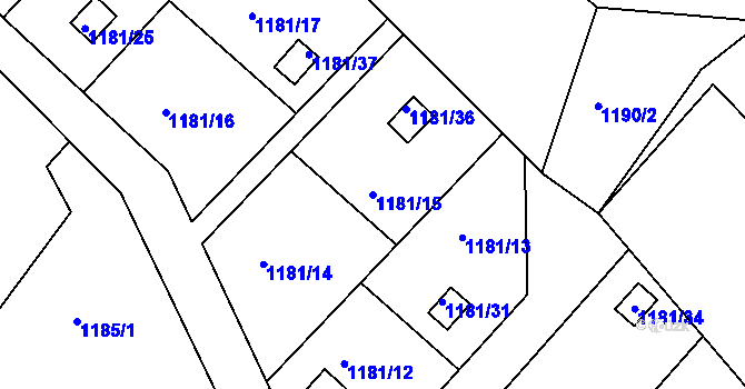 Parcela st. 1181/15 v KÚ Olomučany, Katastrální mapa
