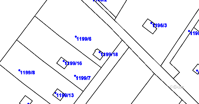 Parcela st. 1199/18 v KÚ Olomučany, Katastrální mapa