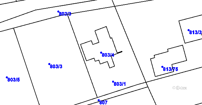Parcela st. 803/4 v KÚ Olomučany, Katastrální mapa