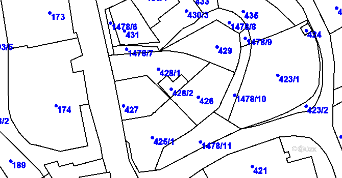 Parcela st. 428/2 v KÚ Olomučany, Katastrální mapa