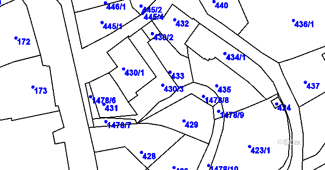 Parcela st. 430/3 v KÚ Olomučany, Katastrální mapa