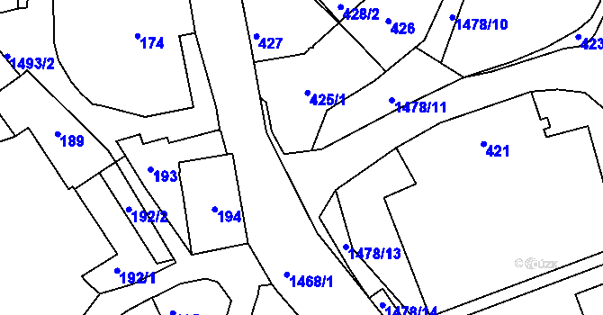Parcela st. 425/2 v KÚ Olomučany, Katastrální mapa