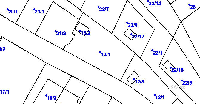 Parcela st. 13/1 v KÚ Olomučany, Katastrální mapa