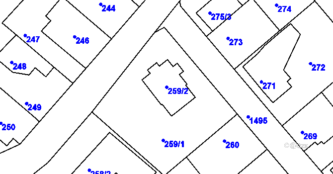 Parcela st. 259/2 v KÚ Olomučany, Katastrální mapa