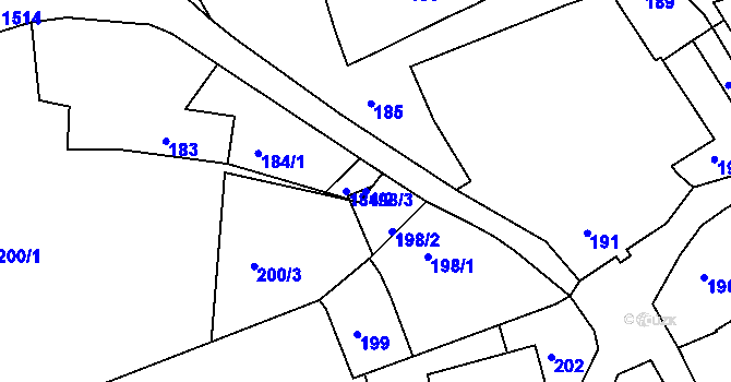 Parcela st. 198/3 v KÚ Olomučany, Katastrální mapa