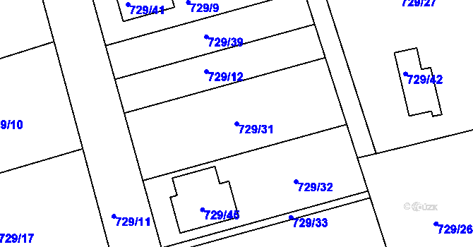 Parcela st. 729/31 v KÚ Olomučany, Katastrální mapa