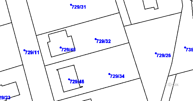 Parcela st. 729/33 v KÚ Olomučany, Katastrální mapa
