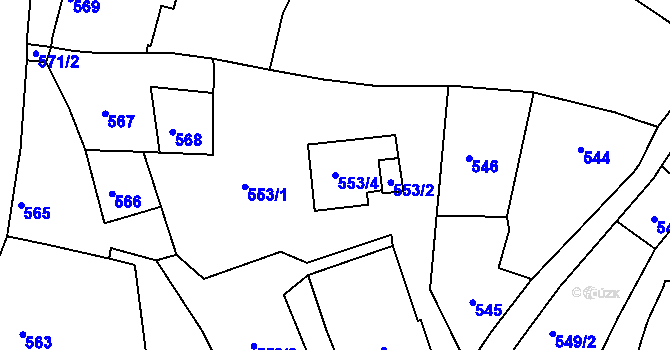 Parcela st. 553/4 v KÚ Olomučany, Katastrální mapa