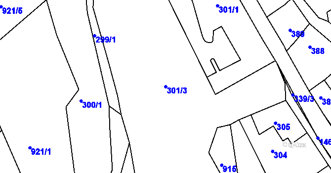 Parcela st. 301/3 v KÚ Olomučany, Katastrální mapa
