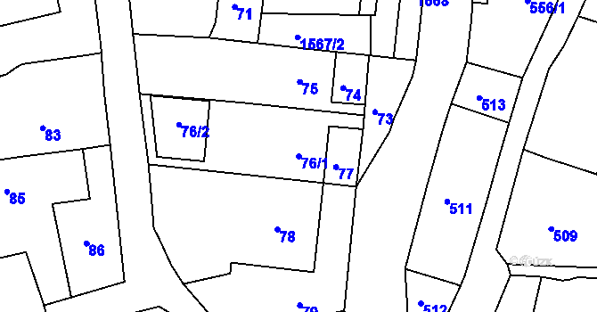 Parcela st. 76/1 v KÚ Olomučany, Katastrální mapa