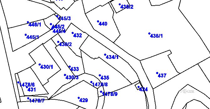 Parcela st. 434/1 v KÚ Olomučany, Katastrální mapa